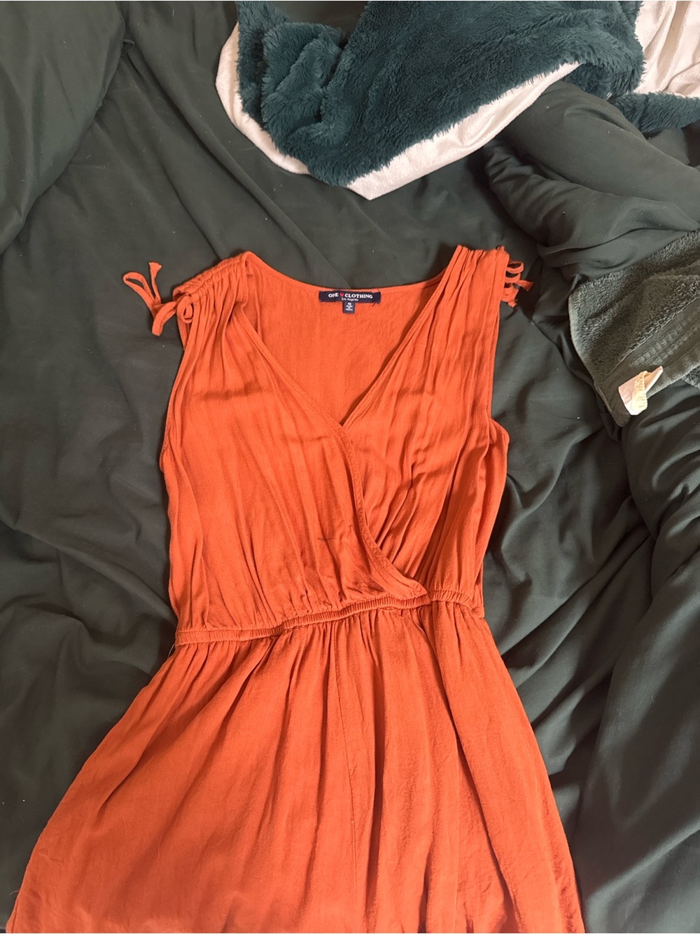 Orange Sleeveless Wrap Dress romper